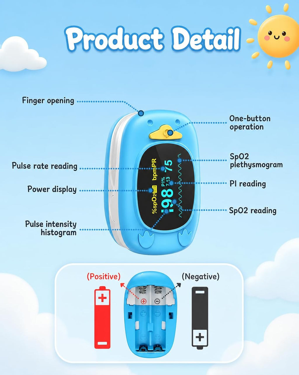 JKS50A fingertip Pulse Oximeter with Small Finger Clip, SpO2 Blood Oxygen Monitor with OLED Display, Heart Rate