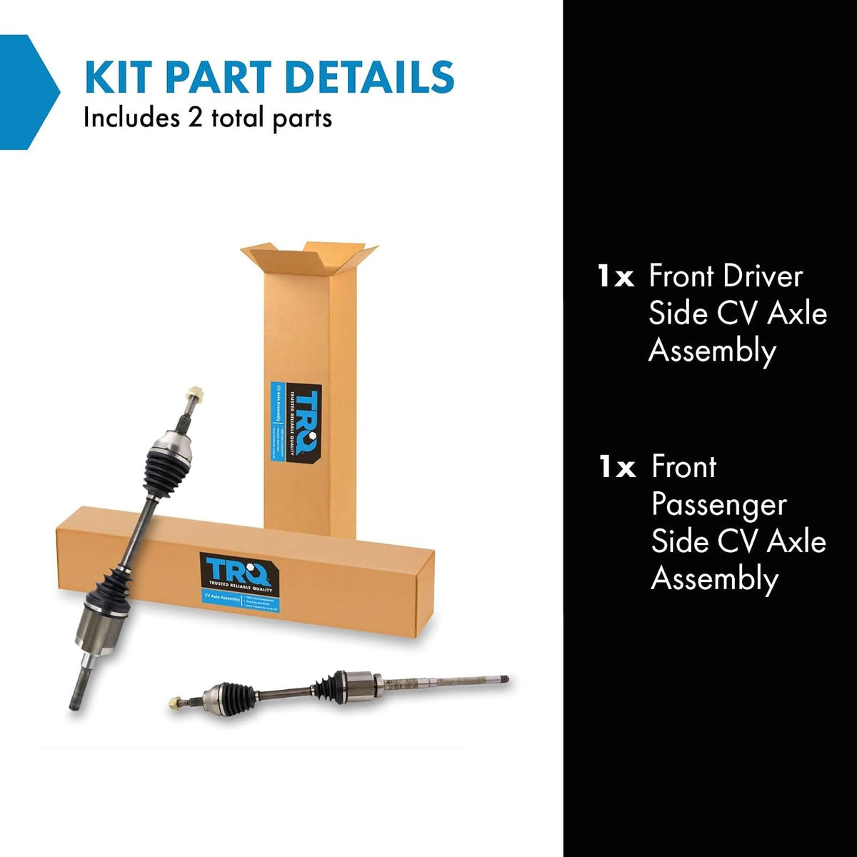 TRQ Front 2 Piece CV Axle Shaft Assembly Set