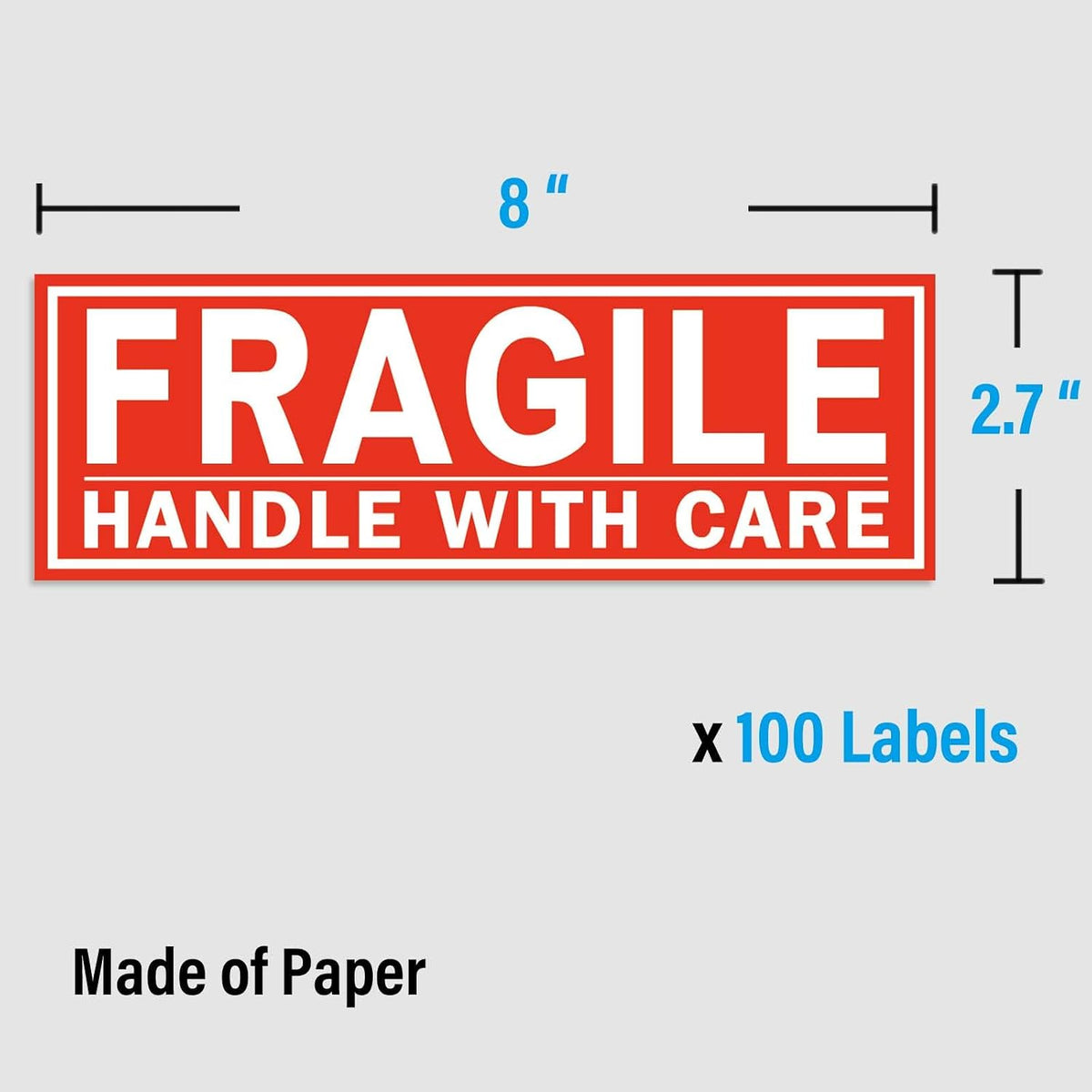 Fragile Stickers, Large Size 8 x2.7 in, Handle with Care