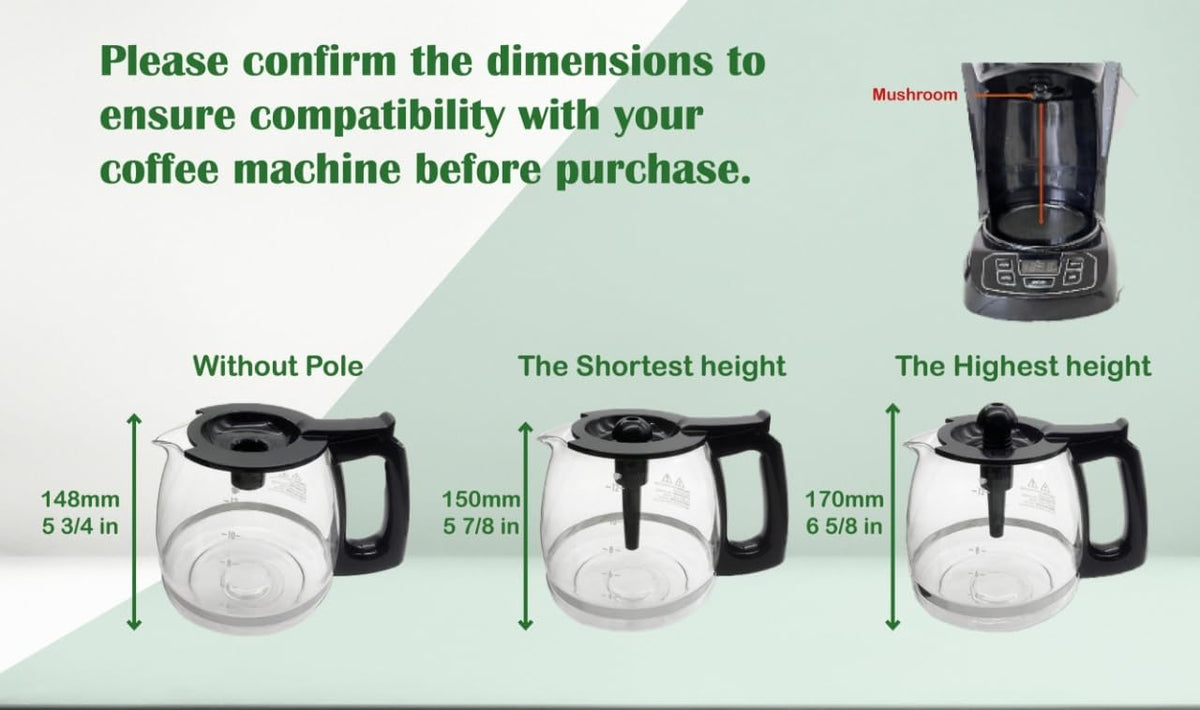 Universal 12-Cup Glass Replacement Coffee Carafe, Compatible with Multiple Coffee Maker Brands, Black Handle