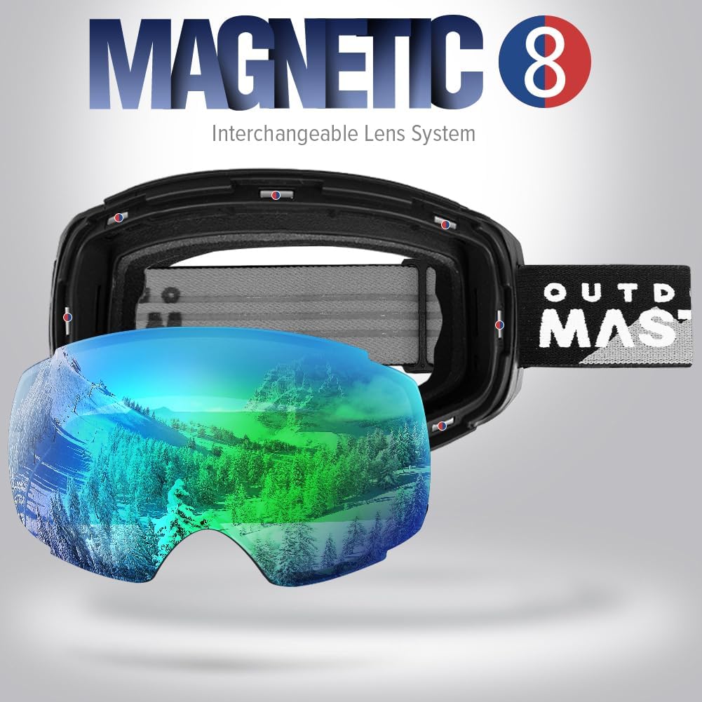 Ski Goggles PRO, OTG Snow Goggles with Interchangeable Lens | Frameless Quick-change Magnetic Ski Goggles for Men &