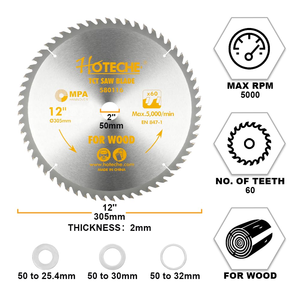12-Inch Circular Saw Blade for Wood 60-Tooth Tungsten Carbide-Tipped Blade High-Performance Professioal Saw Blade for