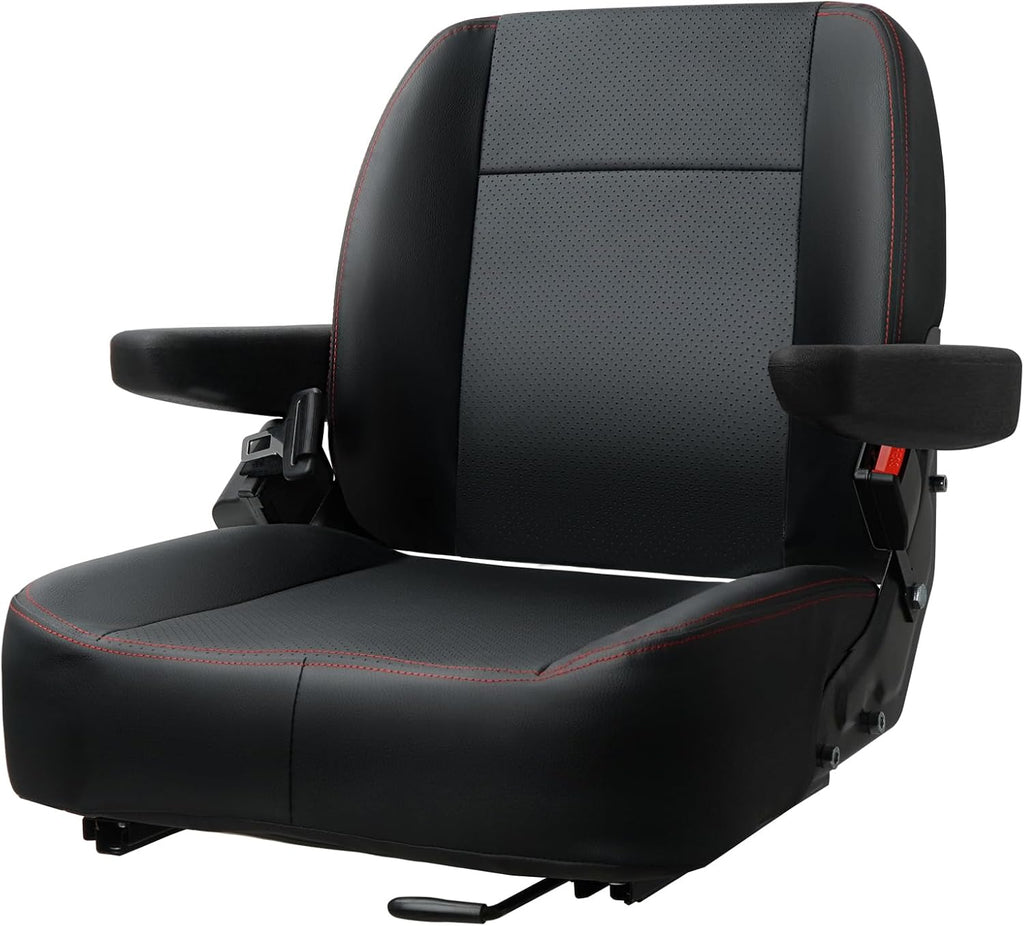 Universal Forklift Seat,Riding Lawn Mower Seat with Armrest,Tractor Seat with Micro Switch and Safety Belt,Storage