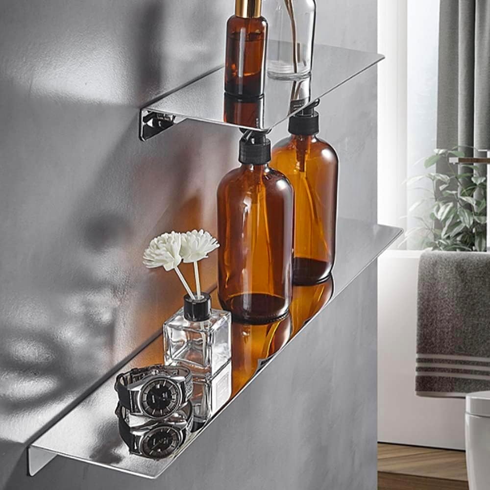 16Inch Stainless Steel Wall Mounted Floating Shelf Drilling or Shelf Adhesive Modern Room Decor Wall Shelf Floating