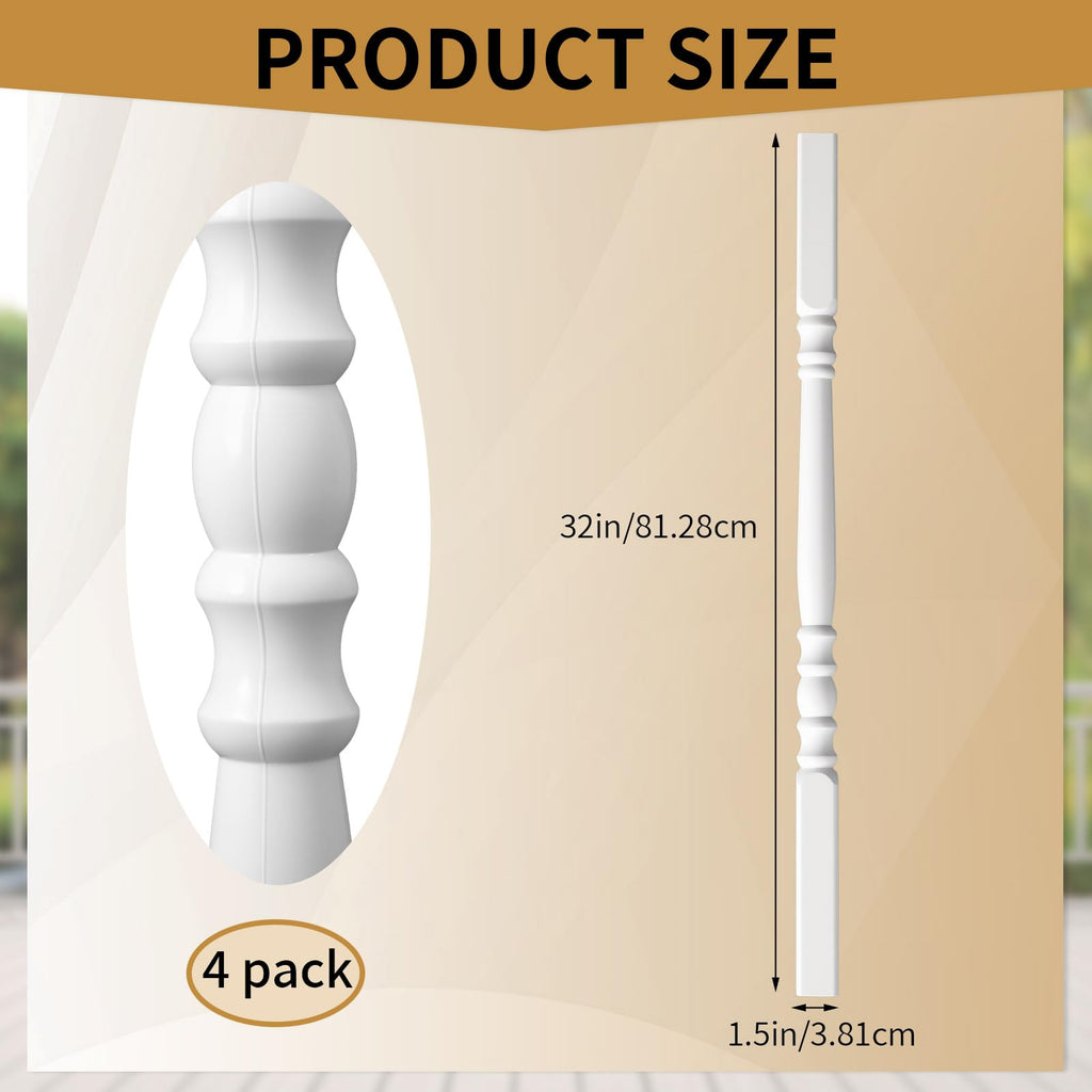 Vinyl Railing Spindles, 1 1/2" Sq X 32", Vinyl Railing, 4 Pack
