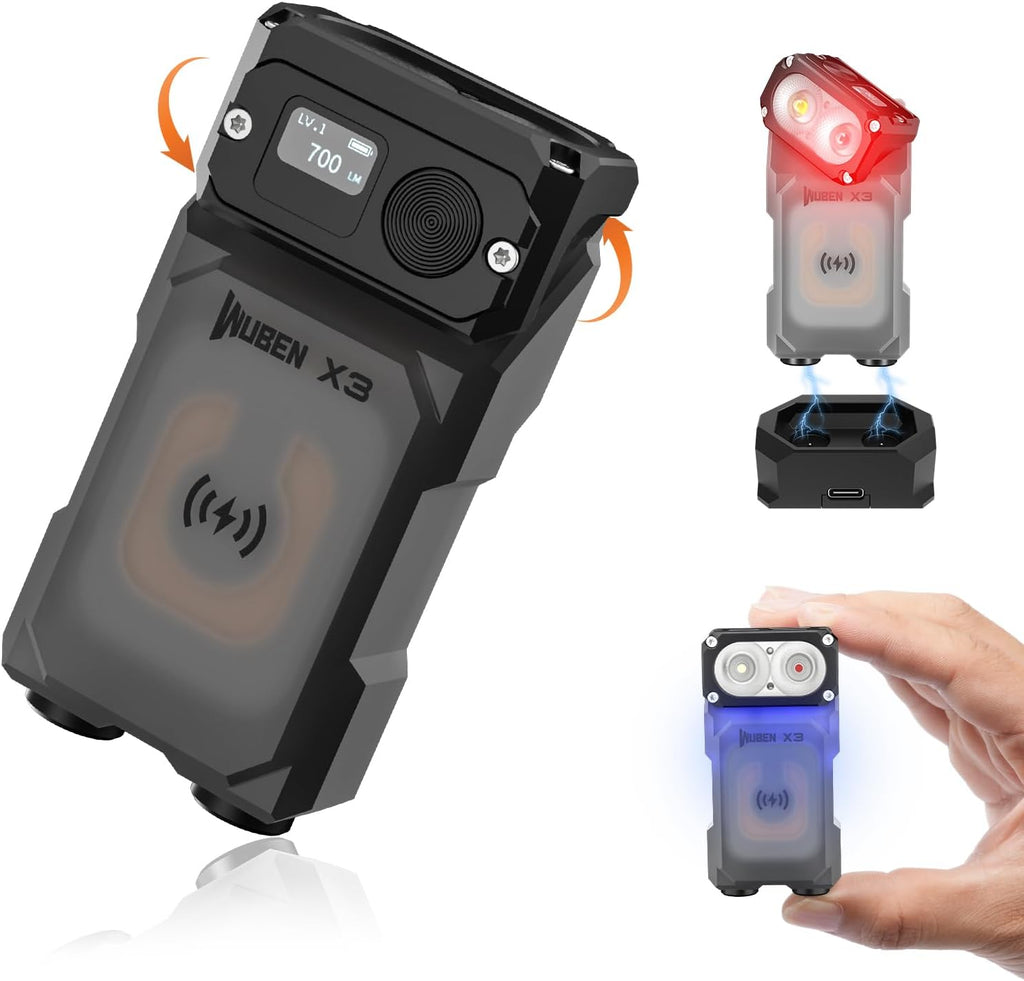 X3 Mini Rechargeable Flashlight with Charging Base 180 Degree EDC Keychain Flashlight Twist Ip65 Waterproof Magnet