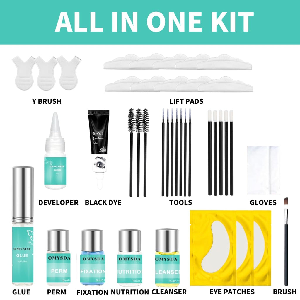 Lash Lift and Brow Lamination Kit Black Color, Professional 4 in1 Lash and Brow Perm Kit, 6-8 Weeks Long-lasting