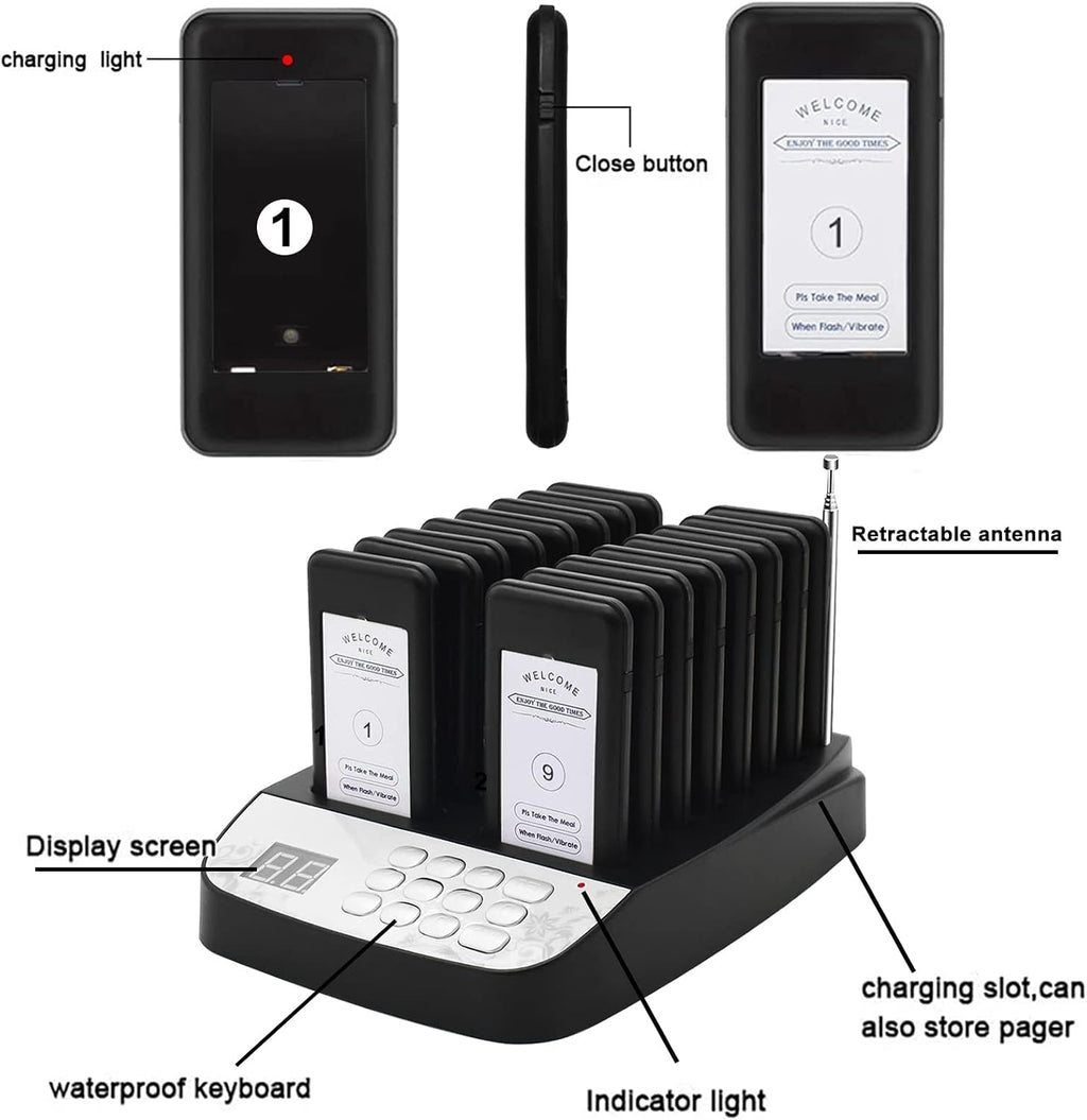 Restaurant Pager System, Pagers for Restaurants 1640ft Range, Waterproofs