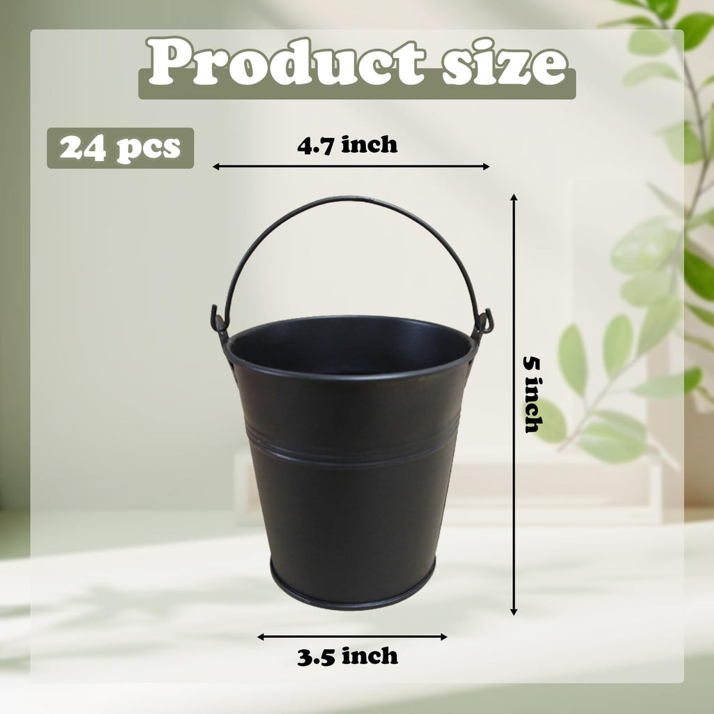 24 Packs Mini Metal Buckets Black Mini Iron Pail
