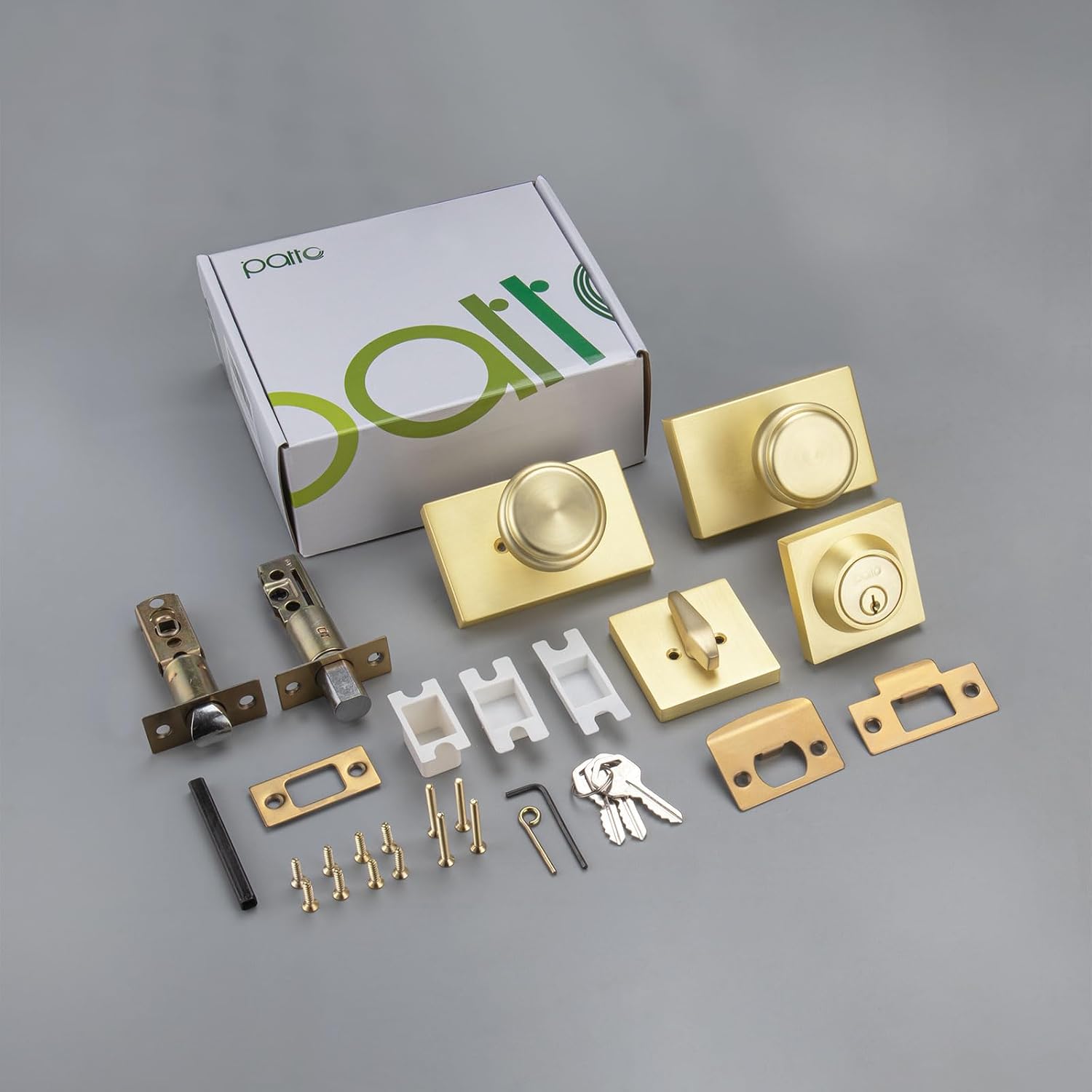 Brushed Gold Door Knobs with Deadbolt for Front Door & Living Room | Zinc Rosette, Easy Install, Outdoor & Indoor Use