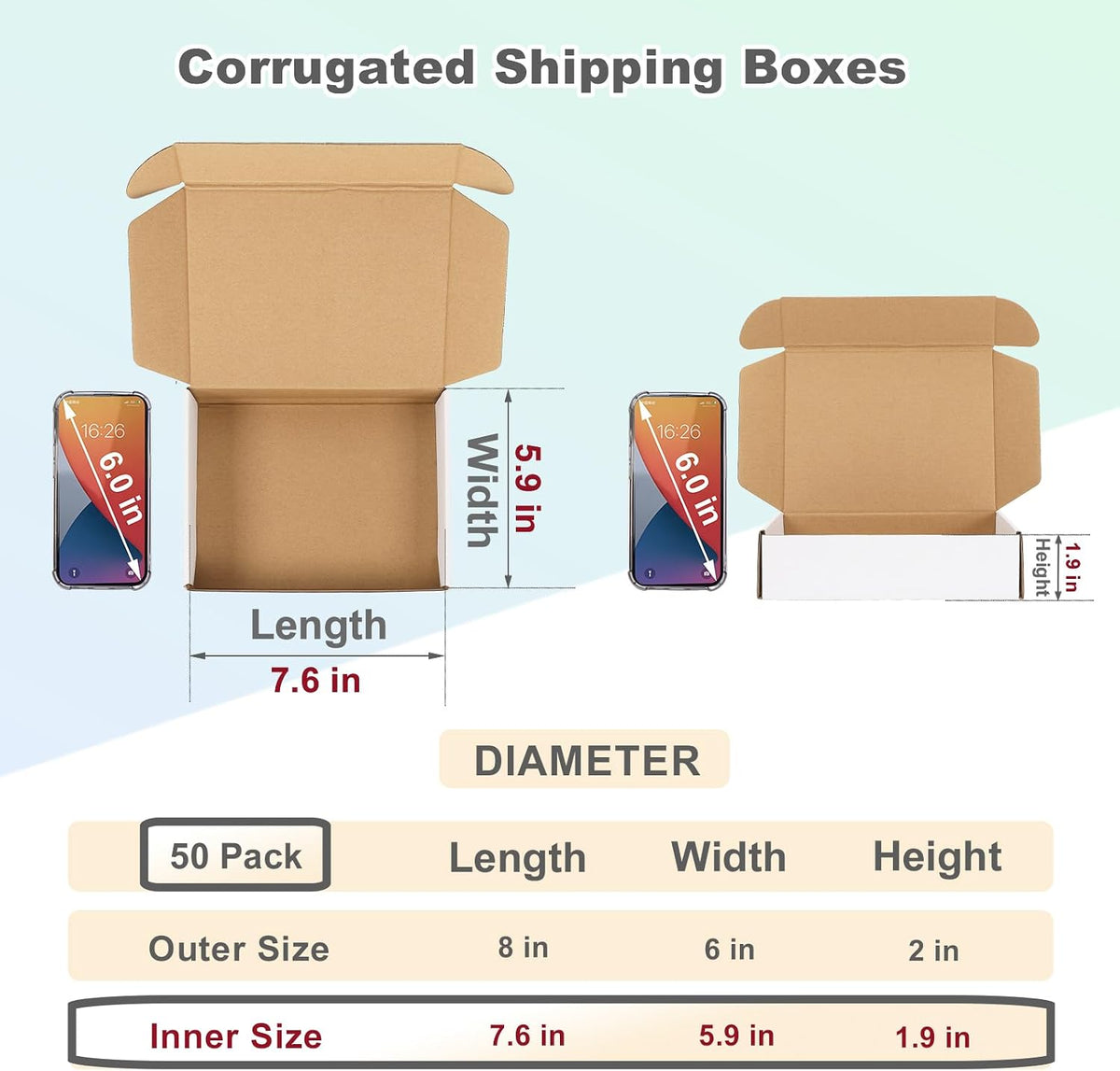 8x6x2 Inches Small Shipping Boxes Pack of 50, White Corrugated Cardboard Mailer Boxes for Packaging Small Business