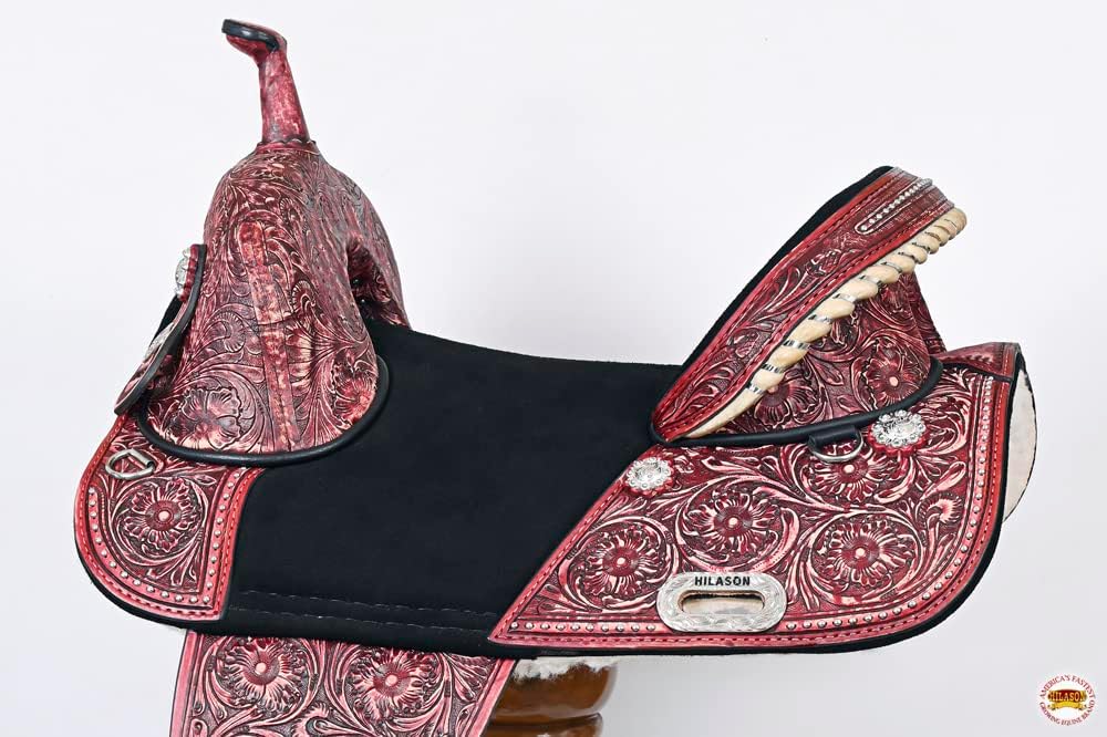 Treeless Western Saddle Hand-Tooled Mahogany Leather Trail Riding