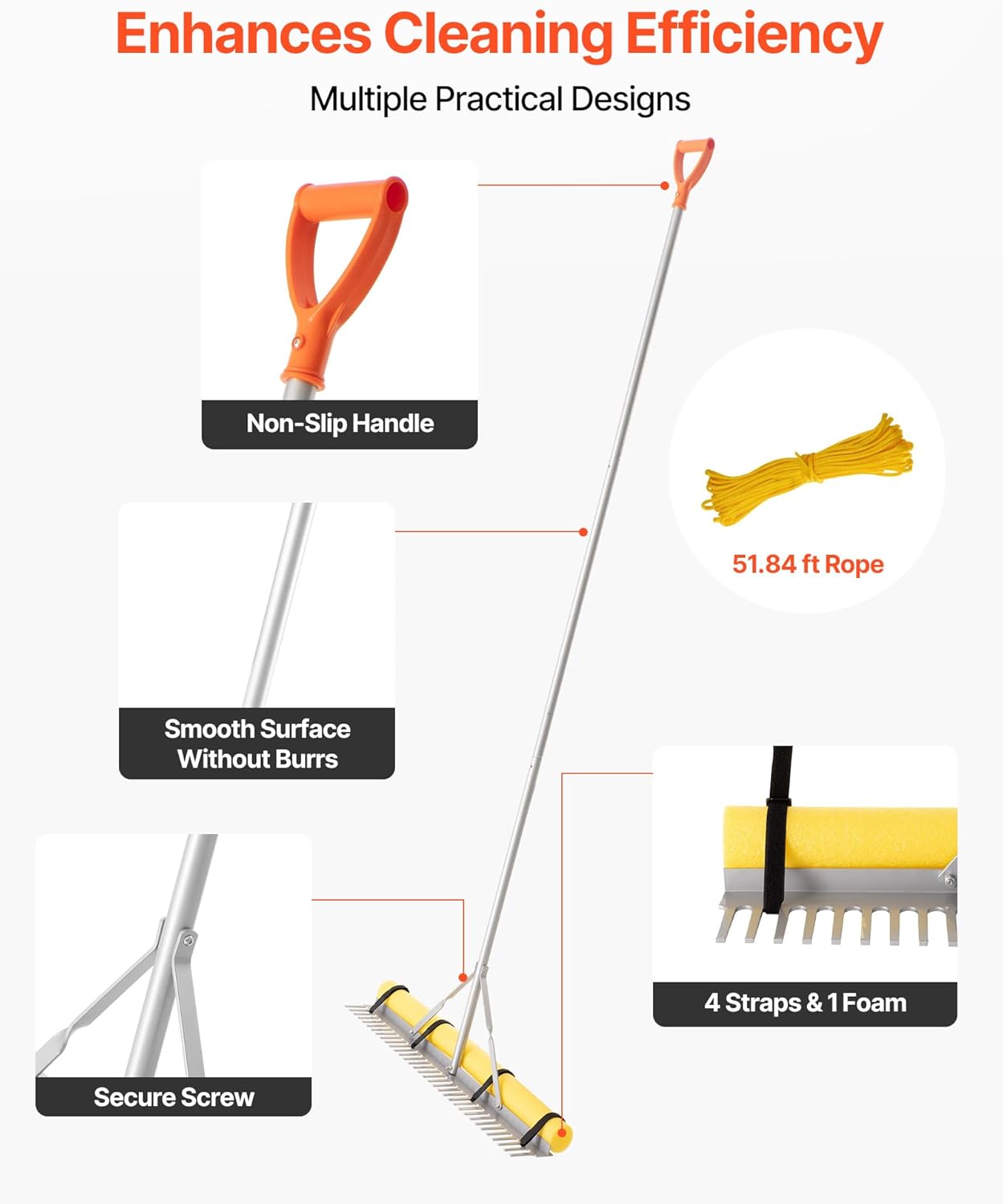 Landscape Rake, 36 inch Wide Head 133 inch Handle, Large Heavy Duty Aluminum Landscaping Leaf Rake Tool, Asphalt