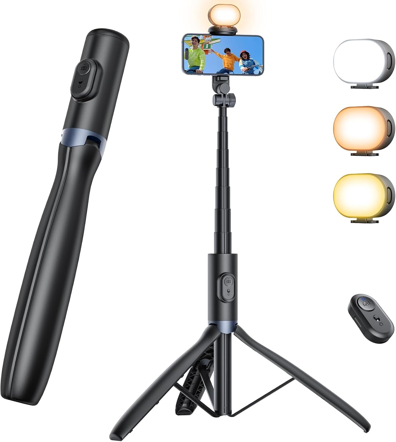 67.7" Phone Tripod with Light & 1/4" Camera Mount, NT99 Selfie Stick | Tall,Wireless Detachable Remote,Comapct Travel