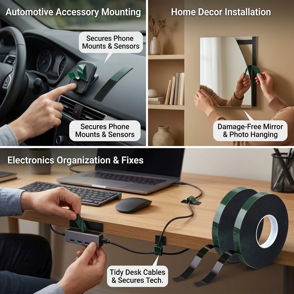 Double Sided Mounting Tape, Heavy‑Duty Foam Adhesive Tape, 2 Pack Total 32.8 FT x 0.4 in, Waterproof & High