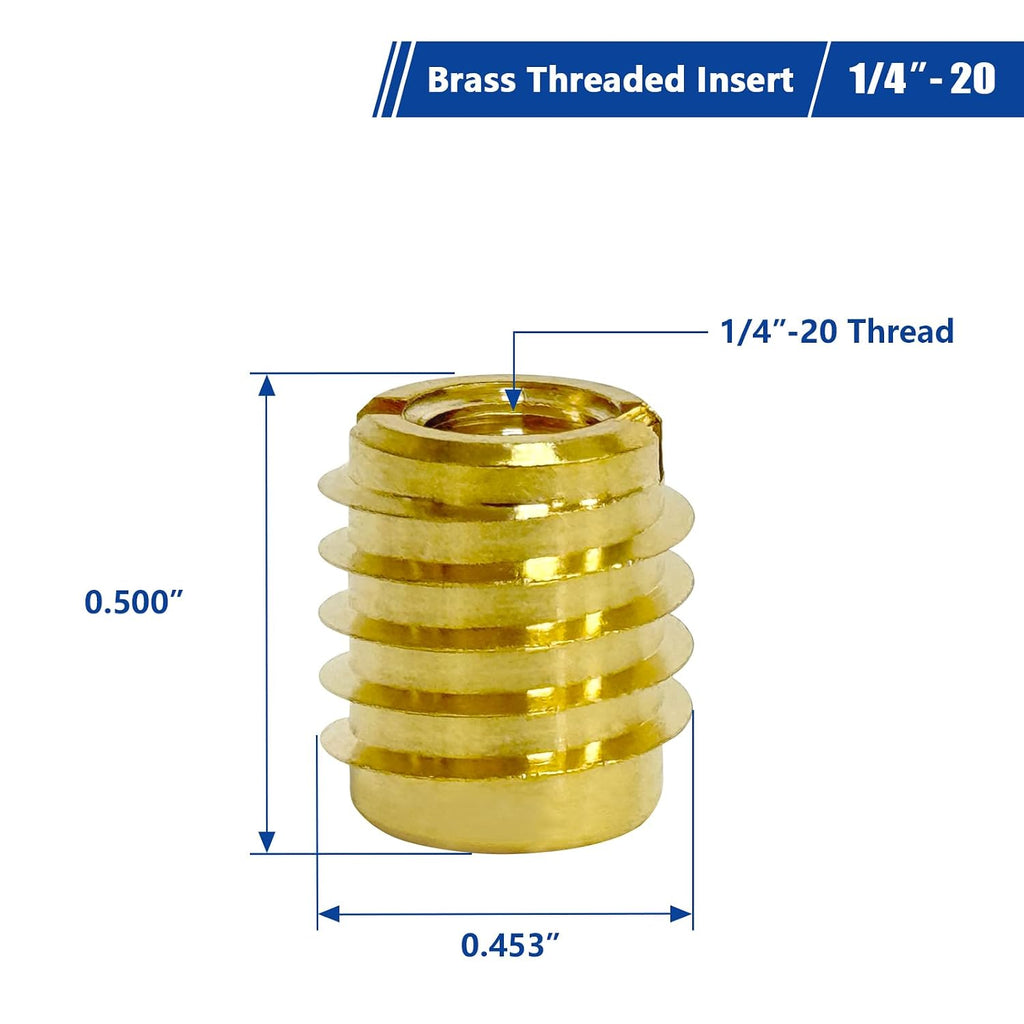 Threaded Inserts for Wood, Installation Kit, Brass, Includes 1/4"-20 Knife Thread Inserts (10pcs), Drill, Installation Tool