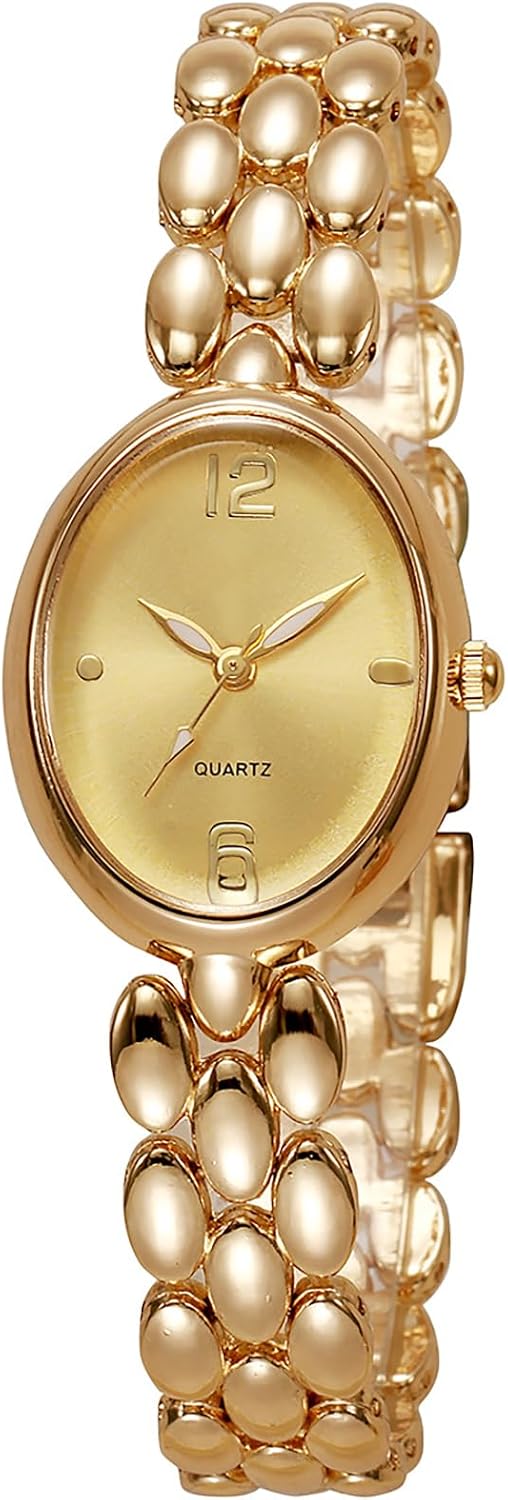 Women’s Oval Bracelet Watch – Minimalist Beaded Link Watch, Lightweight Oval Dial, Quartz Analog Timepiece