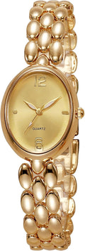 Women’s Oval Bracelet Watch – Minimalist Beaded Link Watch, Lightweight Oval Dial, Quartz Analog Timepiece