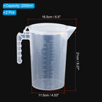 Graduated Beaker, 2 Pack 2000ml PP Plastic Liquid Measuring Cup Double Sided Black Graduations with Handle Lid and