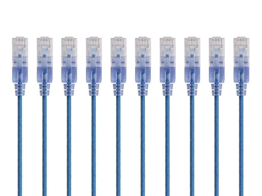 Cat6A Ethernet Patch Cable - Snagless RJ45, 550Mhz, 10G, UTP, Pure Bare Copper Wire, 30AWG, 10-Pack, 1 Feet, Blue