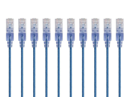 Cat6A Ethernet Patch Cable - Snagless RJ45, 550Mhz, 10G, UTP, Pure Bare Copper Wire, 30AWG, 10-Pack, 1 Feet, Blue