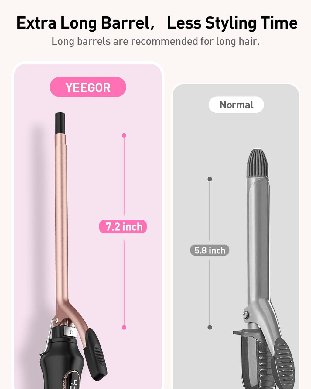 3/8 inch Thin Curling Iron,Extra Long Barrel for Tight Curls