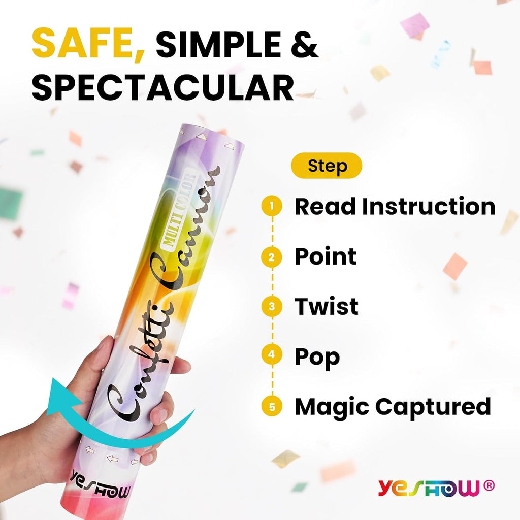 Confetti Cannon Poppers, YESHOW Bidegradable Multicolor Paper, 6 Pack
