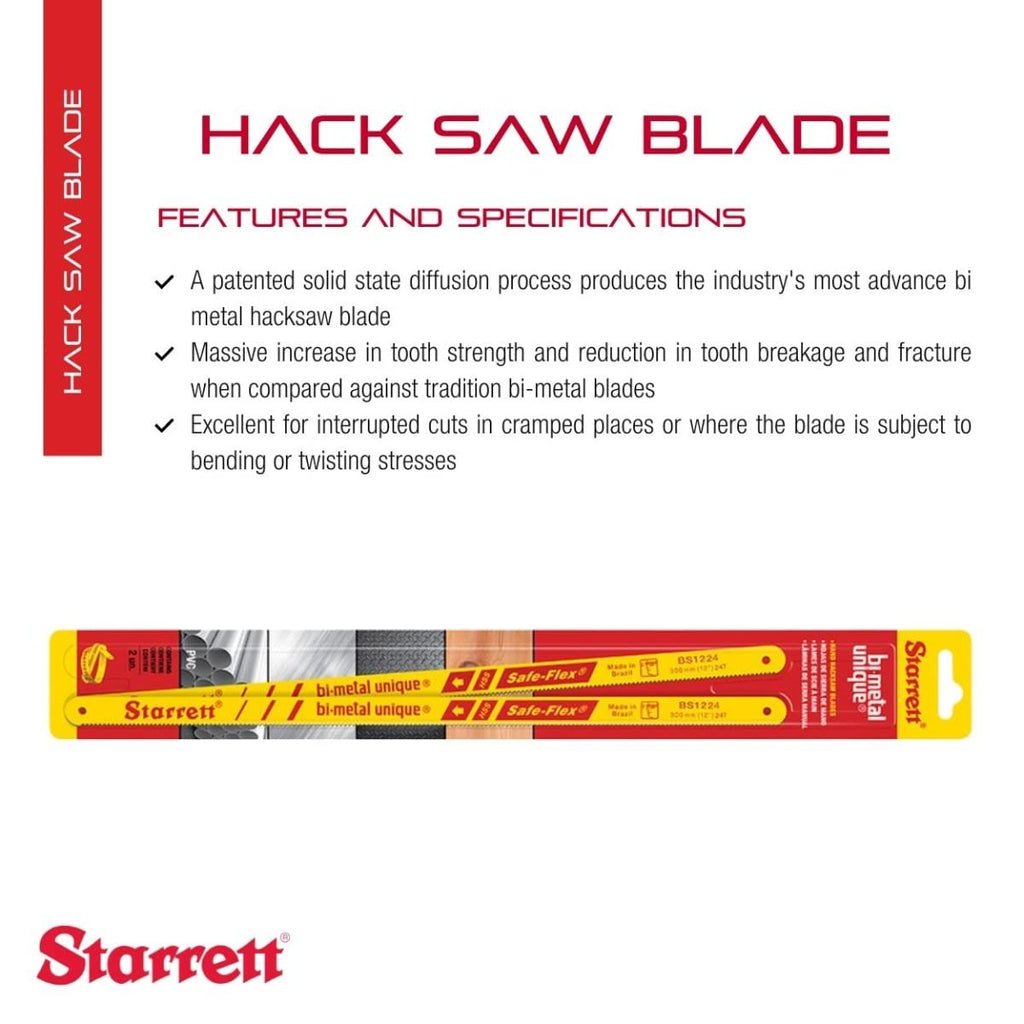 Starrett Hacksaw Blade, 12" Length, 1/2" Width, 0.024" Thickness, 2-Pack
