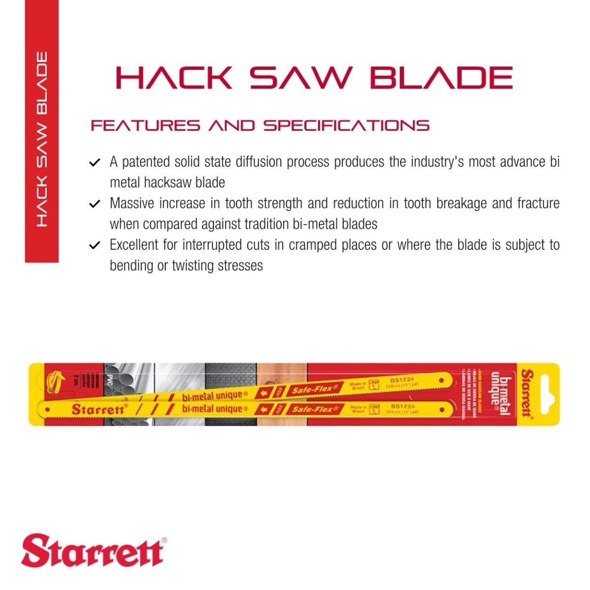 Starrett Hacksaw Blade, 12" Length, 1/2" Width, 0.024" Thickness, 2-Pack
