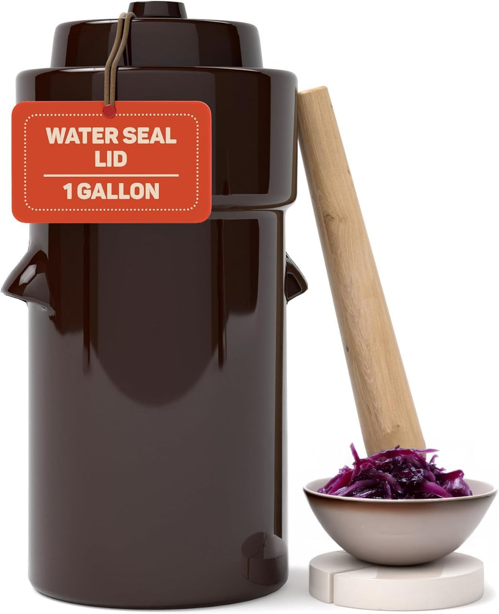 Fermentation Crock 1 Gallon - Sauerkraut Crock with Lid, Weights & Pounder | Ceramic Fermenting Crock Kit for