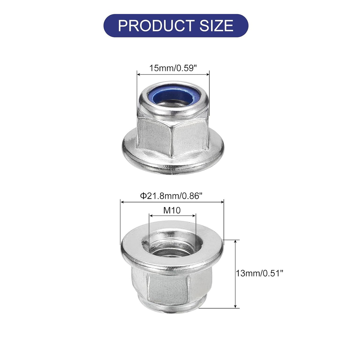 uxcell M10x1.5mm Flange Nylon Insert Lock Nuts, 12Pcs 304 Stainless Steel Metric Hex Lock Nuts Self Locking Nuts for Industrial Construction Fasteners