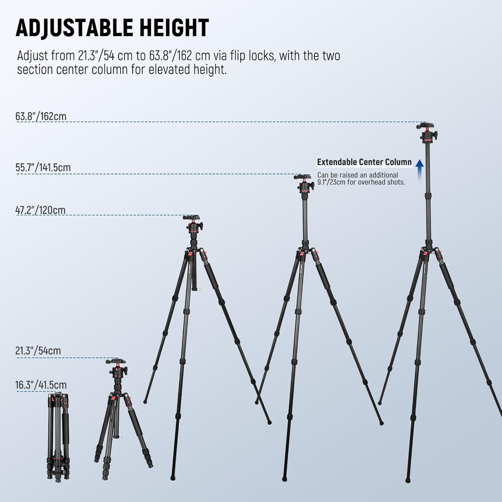 Basics Carbon Fiber Travel Tripod Monopod, 64" Compact Lightweight Portable Camera Cell Phone Holder Stand Compatible