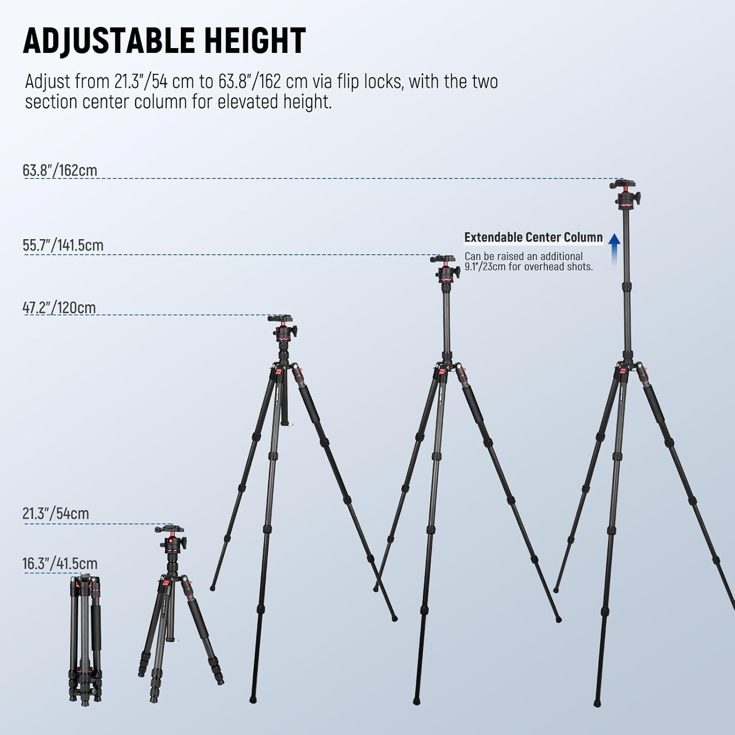 Basics Carbon Fiber Travel Tripod Monopod, 64" Compact Lightweight Portable Camera Cell Phone Holder Stand Compatible
