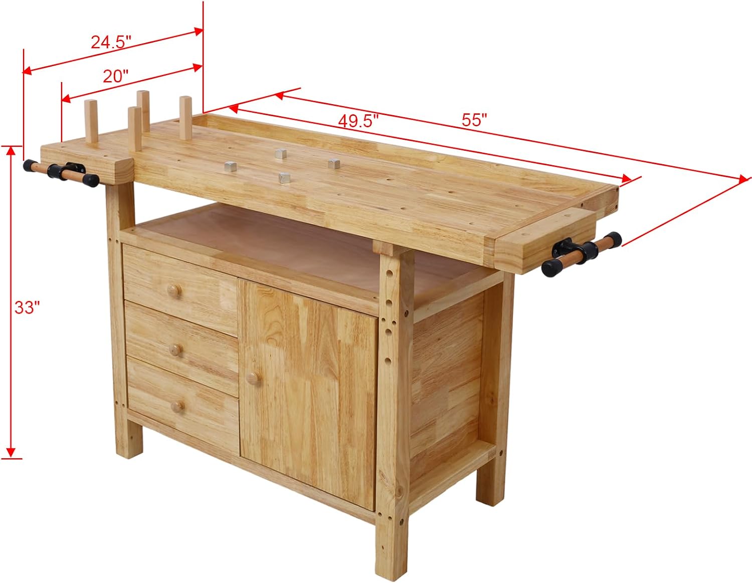 Wood Workbench with 3 Drawer & 1 Cabinet - Weight Capacity Heavy Duty Portable Wood Work Bench Table for Garage