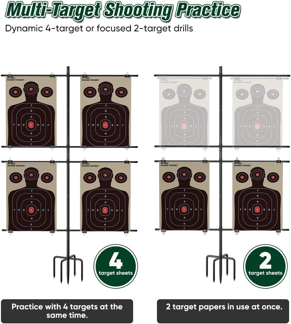 Adjustable 5-Prong Base Shooting Target Stand, Portable Steel Target Holder with 16 Clips & Target Paper, Hunting &