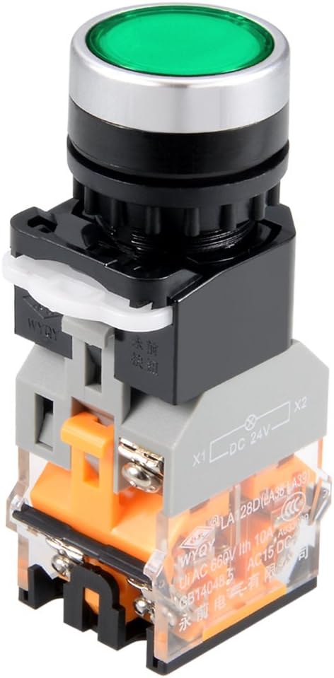 uxcell 22mm Momentary Push Button Switch Green Round Button DPST 1 No 1 NC Light 24V