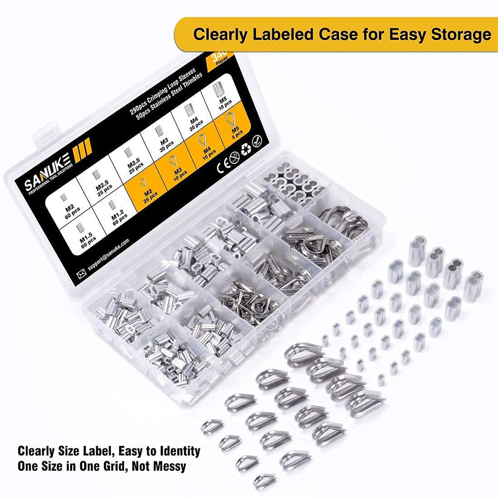 Wire Rope Thimbles Kit, 340PCS Stainless Steel Cable Thimbles