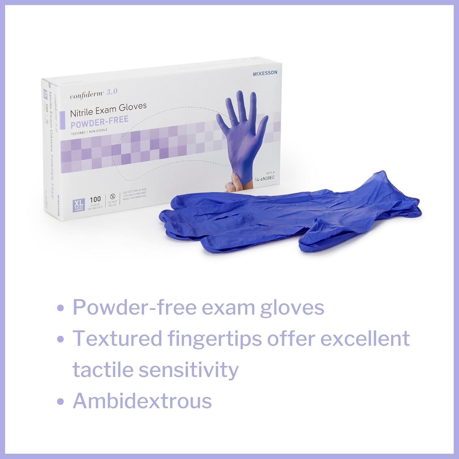 Confiderm 3.0 Disposable Nitrile Exam Glove Standard Cuff Length | Exam Glove,Blue,Nitrile,NonSterile,Not Made with