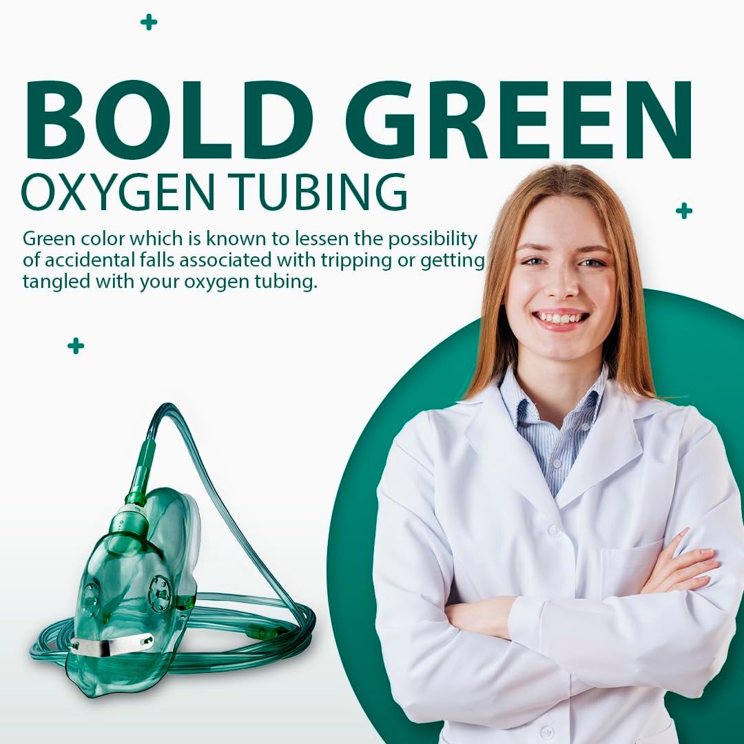 Oxygen Tubing 50FT Green Crush Resistant Non Kinking for Cannula Nasal Tubing and Oxygen Concentrator with Standard