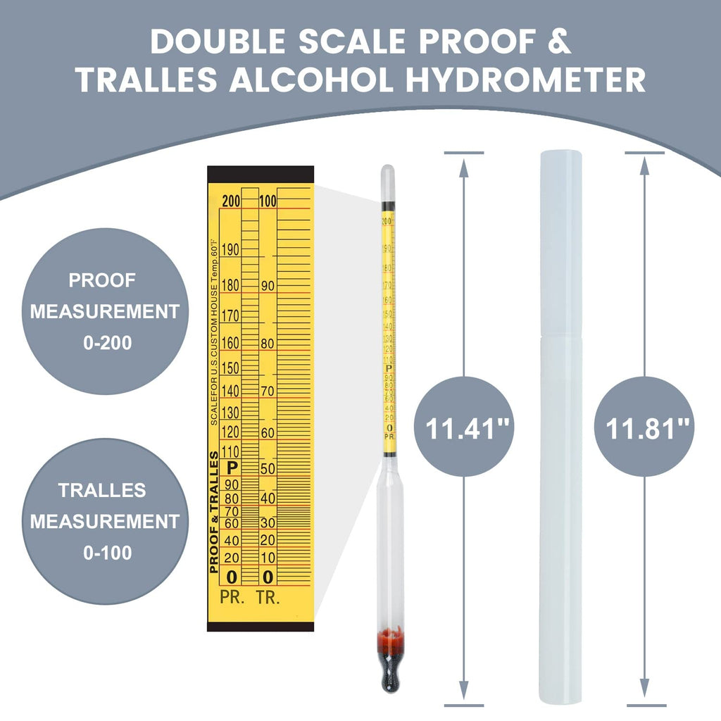 Hydrometer Alcohol 0-200 Proof and Tralle Accurate Alcohol Proof Tester for Liquor, Distilling Moonshine