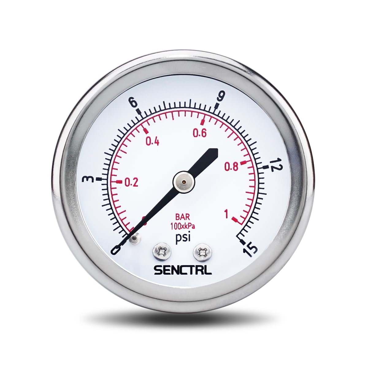 SENCTRL 0-15 Psi Low Pressure Gauge, 1/4" NPT Back Mount
