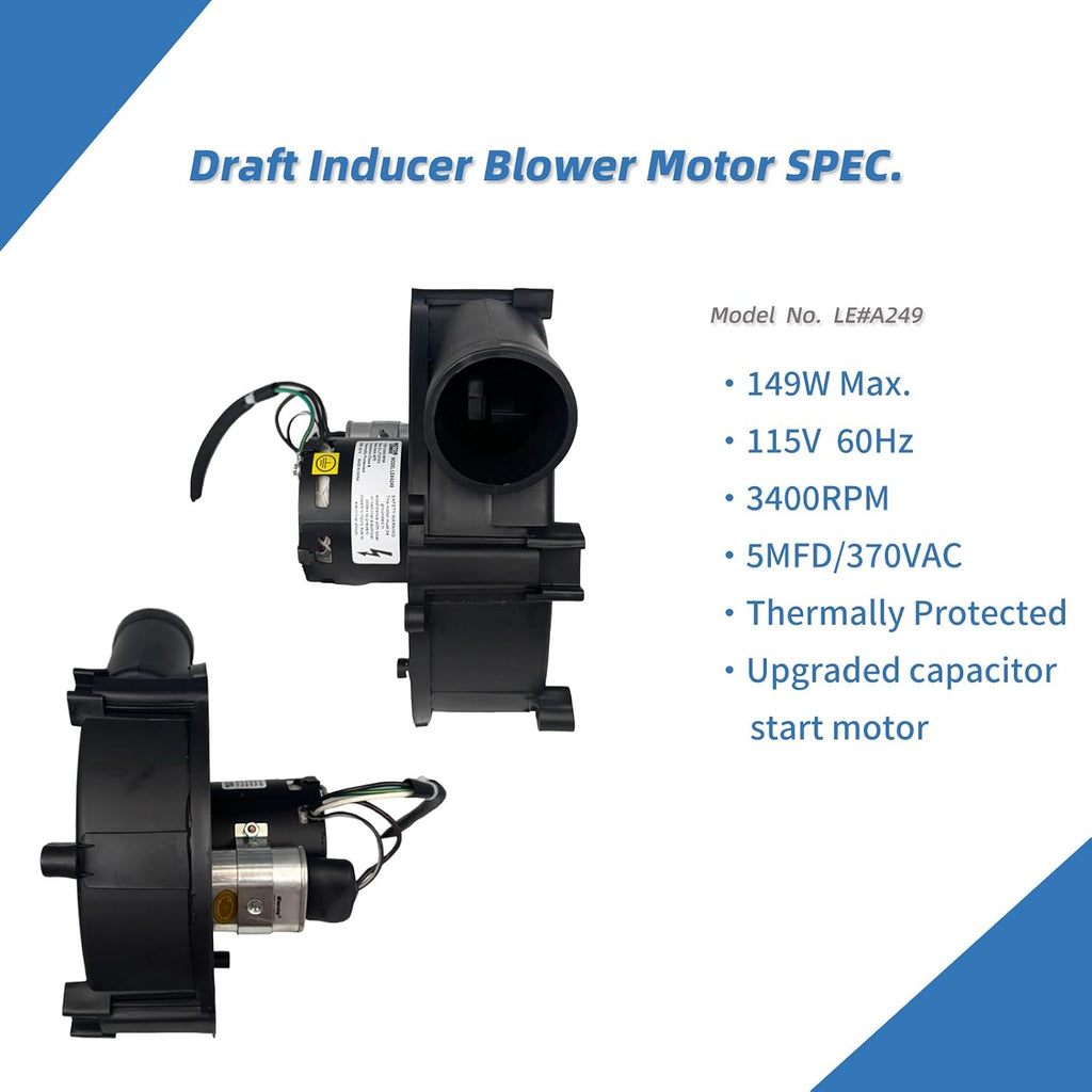 A249 Upgraded Blower Motor for Lennox Draft Inducer Replaces Fasco 702112686, 702113118, U21B, 103618-01, 103618-03, 73W44, LB-94724AE, etc. Furnace Flue Exhaust Vent Motor, 115V, 3400RPM