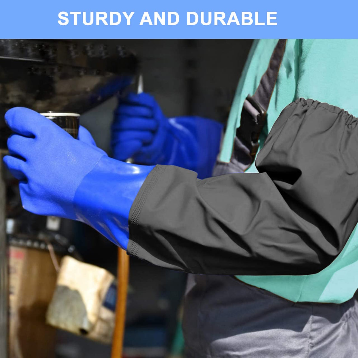 25" Long Rubber Gloves for Waterproof Pond Gloves for Cleaning -Large