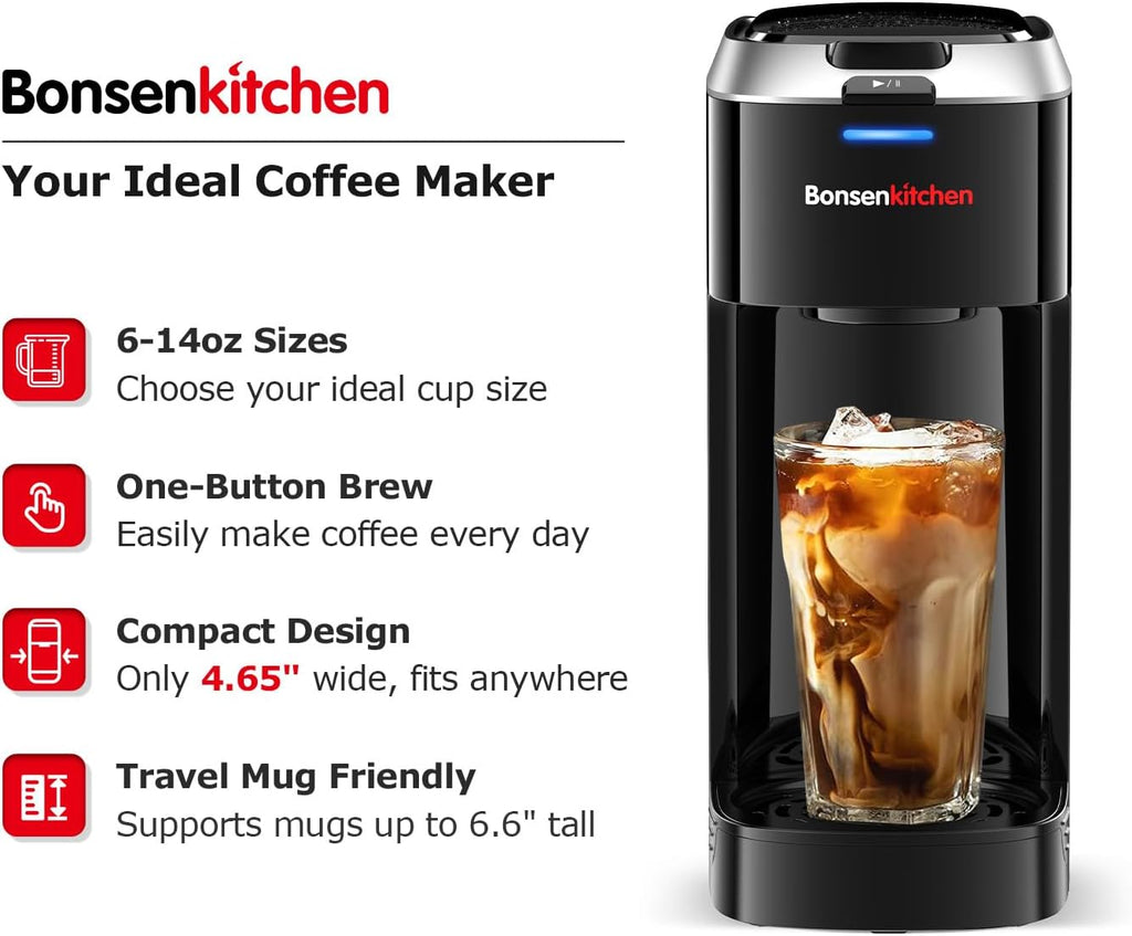 Single Serve Coffee Maker K Cup Pod, 6-14oz Brew Size | 3 Min Fast Brewing with Strength Control, BPA-free Materials
