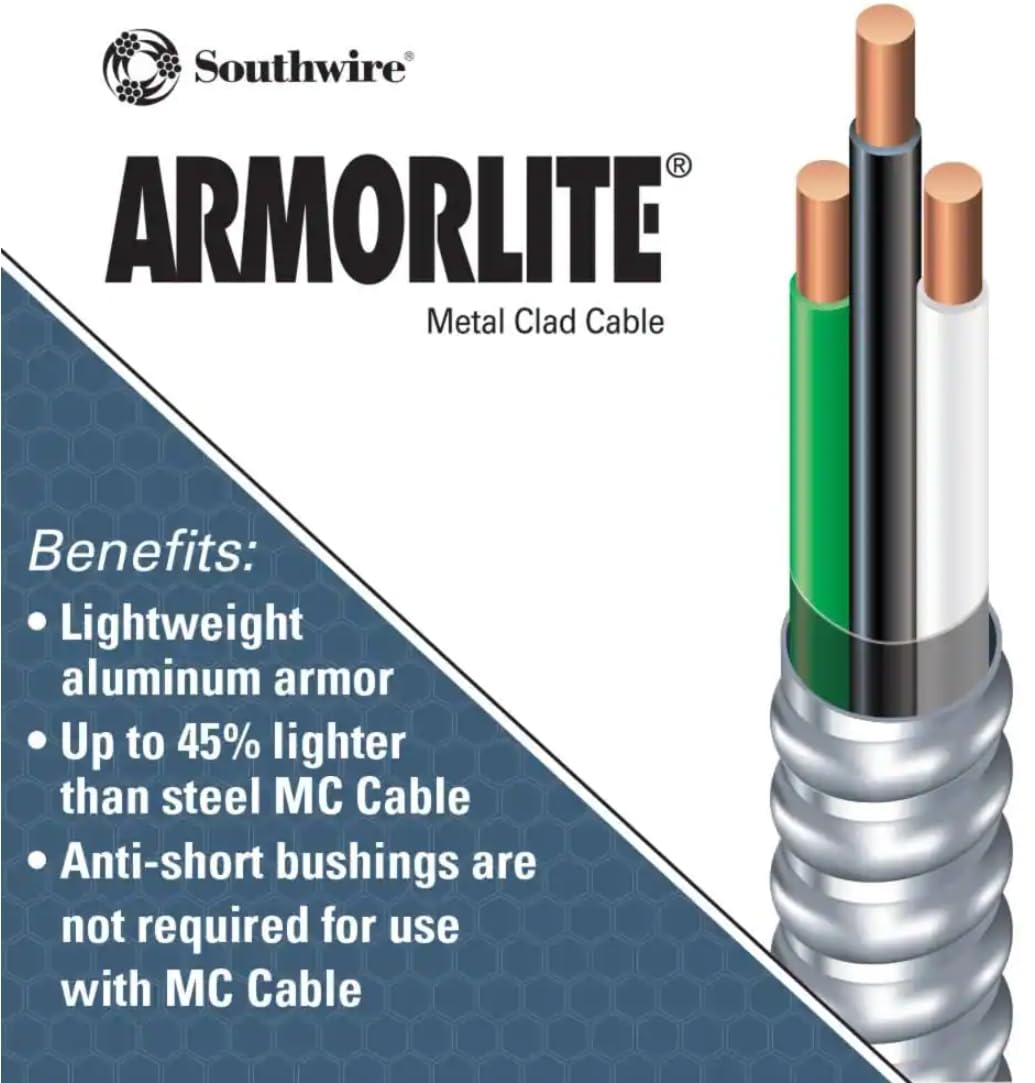 Southwire 14/2 Armorlite Type Mc Aluminum Armored Cable, 250 Ft. Coil