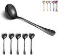 6-Piece Stainless Steel Round Spoons - Black Titanium Plated, Dishwasher Safe