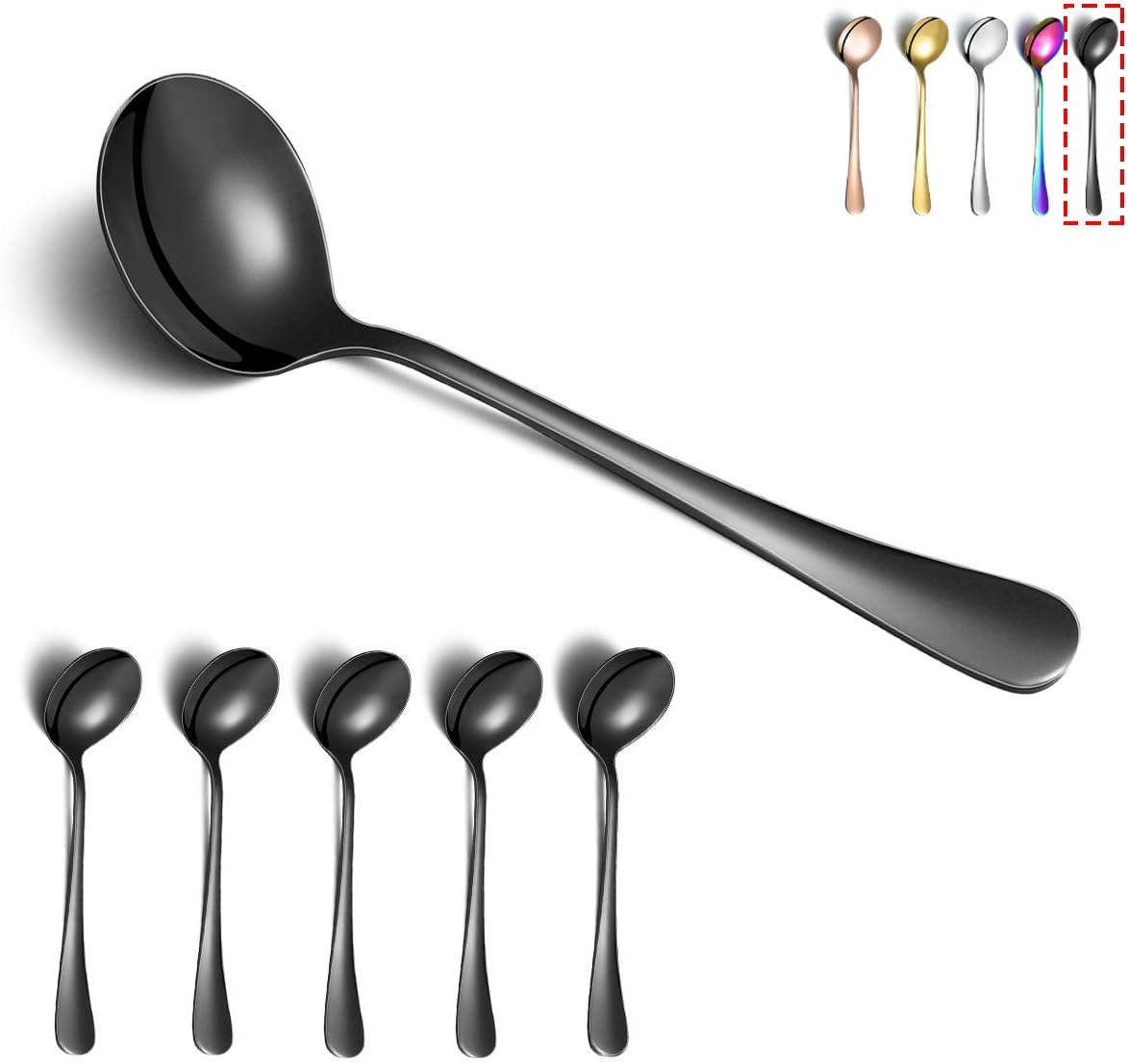 6-Piece Stainless Steel Round Spoons - Black Titanium Plated, Dishwasher Safe