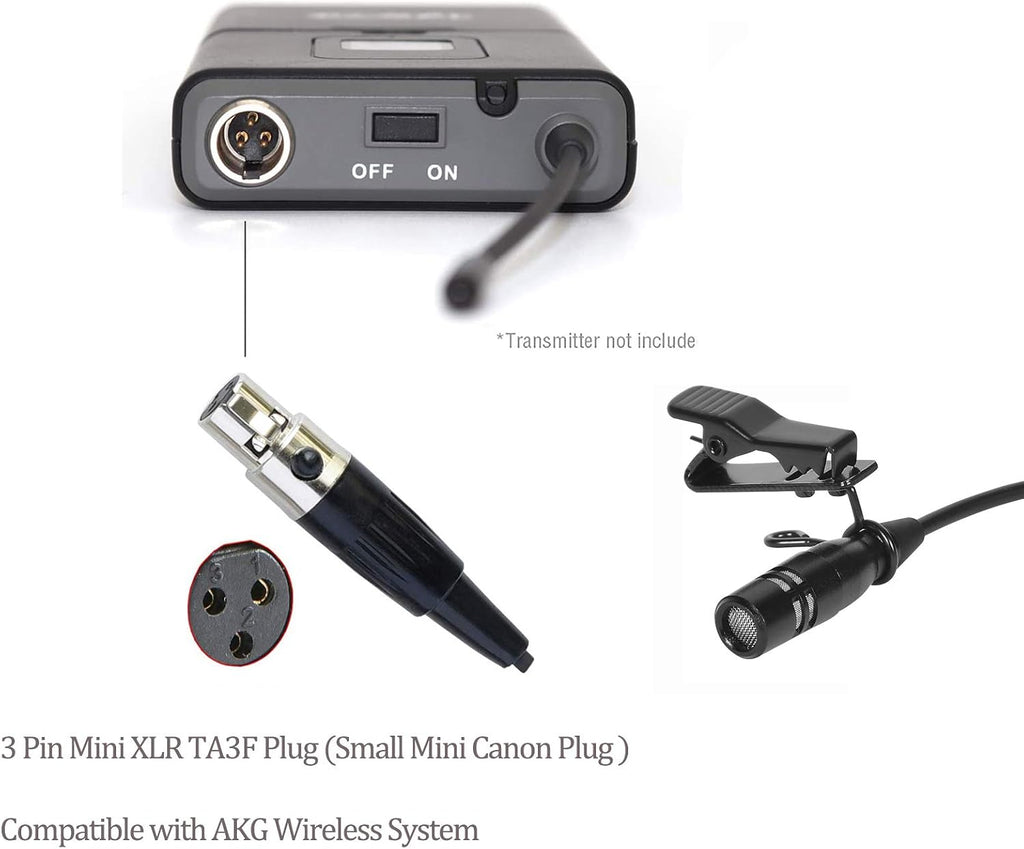 Lavalier Microphone Lapel Microphone Compatible with AKG Samson Wireless Transmitter - Unidirectional Condenser Mic