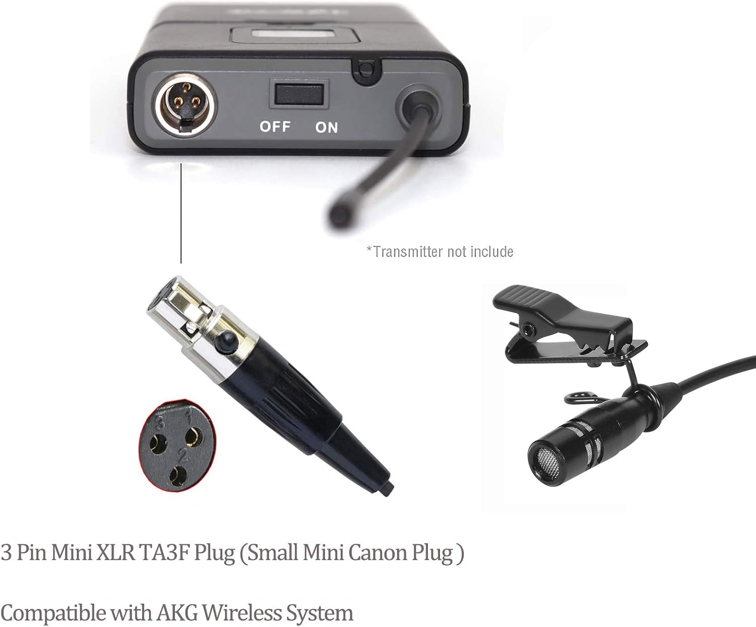 Lavalier Microphone Lapel Microphone Compatible with AKG Samson Wireless Transmitter - Unidirectional Condenser Mic