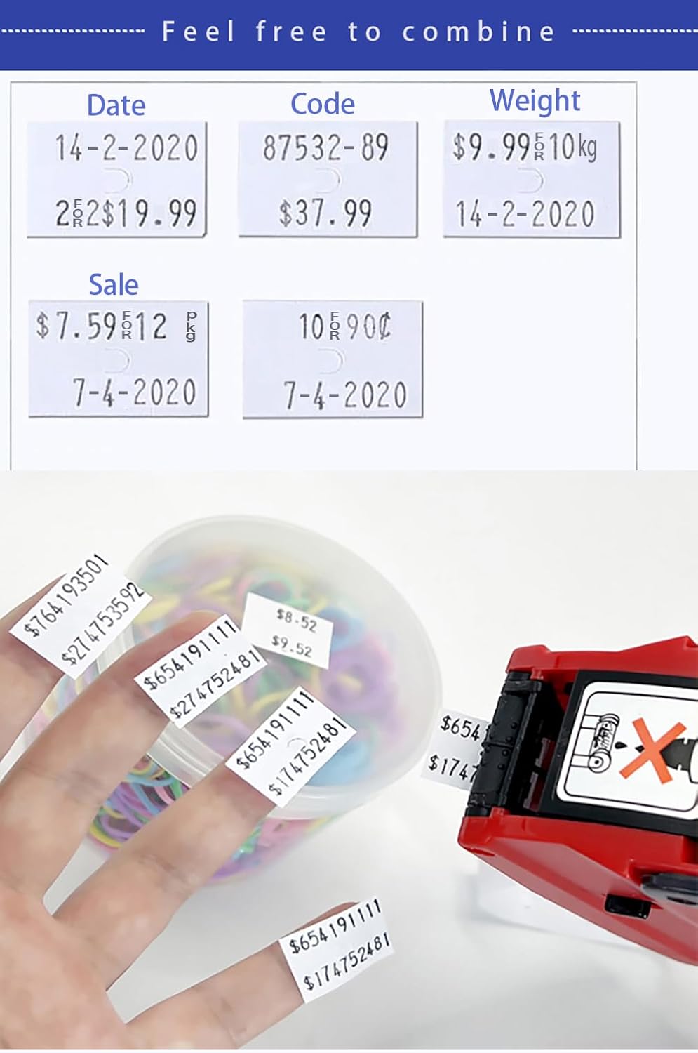 Price Gun,2-Line 20-Digit Pricing Gun w/ 7800 Orange+White Labels 3 Ink Rolls Kit for Retail,Label Date Gun